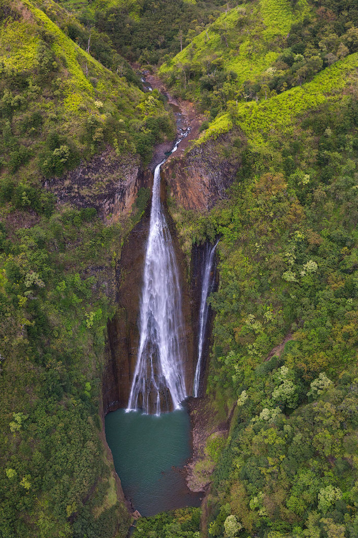 Manawaiopuna Falls; Manawaiopuna; Jurrasic Park; waterfall; Helicopter; Kauai; Hawaii; Rami J Photography; Rami Jabaji