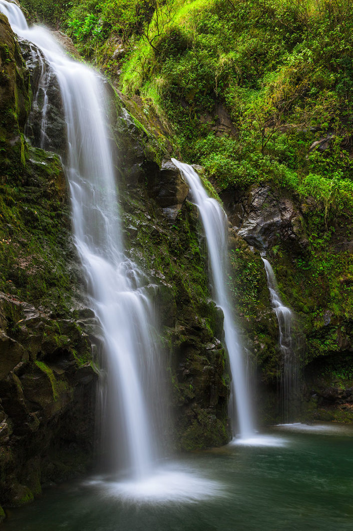 Three bears falls; Upper Waikani Falls; Waterfall; Road to Hana; Hana Highway; Green; Moss; Hawaii; Maui; Rami J Photography; Rami Jabaji